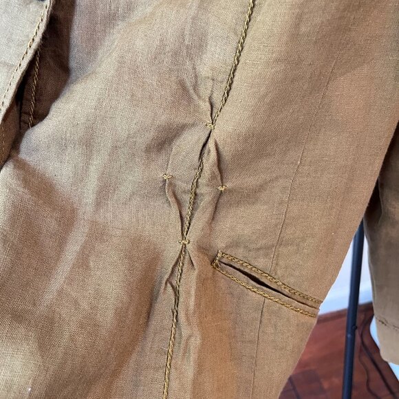 J.Jill 100% Linen Blazer Jacket M Brown Textured Button Front Ruched Detail - Picture 3 of 10